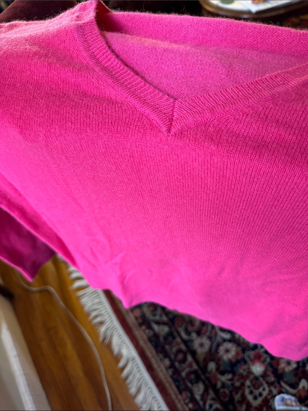 Quince Women's Cashmere V-Neck Sweater in Bright Pink - Picture 4 of 4